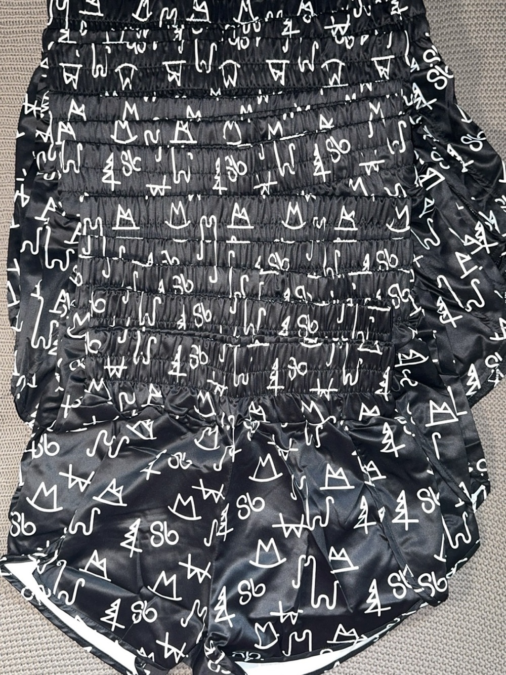 Kids Black Printed Elastic Waist Shorts